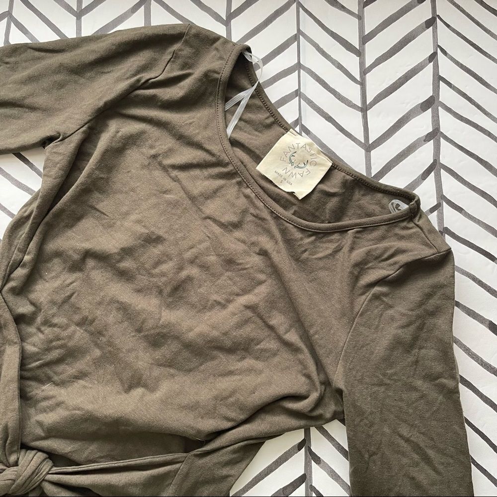 Fantastic Fawn Olive Green Front Tie Long Sleeve Dress
